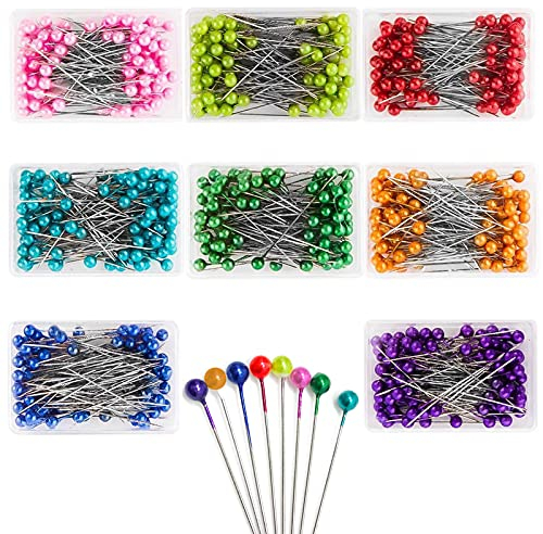YUTOU 800 Stück Mehrfarbig Glaskopfstecknadeln 40mm Stecknadeln mit Kopf Buntkopfnadeln Perlenkopfnadeln zum Extrafeine Stecknadeln mit Glaskopf für Schmuck Herstellung, Nähen und Handwerk