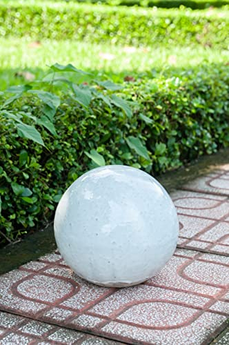 Teramico Dekokugel Gartenkugel glasiert -Blau, Grün, Anthrazit, Türkis, Aqua- sehr hochwertig frostfest und witterungsbeständig Steinzeug (12cm, Grau-Weiß)