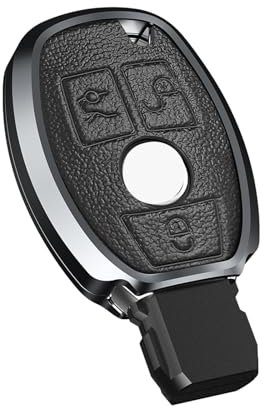 HIBEYO Coque de clé de Voiture adapté pour Mercedes Benz Classe A B C E S R G CLK CLA GLC AMG W245 A180 Intelligente Voiture Clé Cas de Couverture Protection Porte clés Alliage d'aluminium-Le Noir