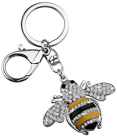 Porte-clés avec breloque abeille jaune en cristal avec fermoir mousqueton