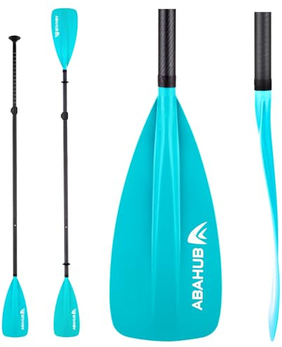 Abahub 4 teilig Carbon SUP 2 in 1 Kajak Paddel, verstellbare Stand up Paddleboard Paddel, leichte Carbonschaft blaues Kunststoffblatt