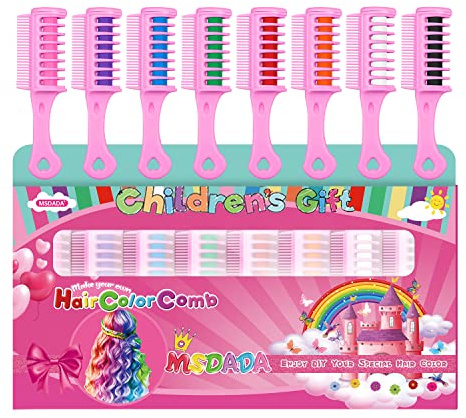 8 Colors Hair Chalk for Kids, MSDADA Temporary Hair Color Dye for Kids Gifts for Girls Age 6 7 8-12+ Colour Hairspray for Kids Birthday St. Patrick's Day Children's Day Crazy Hair Day(Multicolored A)