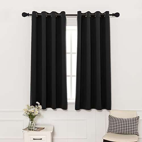 Pickluc Black Blackout Curtains with Grommet 63 Inches Long 2 Panels Set, Light Blocking Window Drapes for Living Room, Thermal Insulated, Noise Reduction, Privacy Protection, 52 Wide x 63 Length