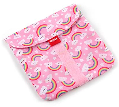 TATAY Sandwich Beutel - Urban Food Textile Pocket | Verstellbarer Brotbeutel Klettverschluss | PEVA-Innenfutter Wasserdicht | BPA-frei | 18x0,3x18 cm, Rosa mit Regenbogen