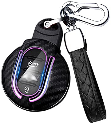 HIBEYO Smart Autoschlüssel Hülle passt für Mini Schutzhülle für Mini F54 F55 F56 F57 F60 Cooper Clubman Cabrio abdeckungSchlüsselhülle Fernbedienung Schlüsselbox-Kohlefaser schwarz