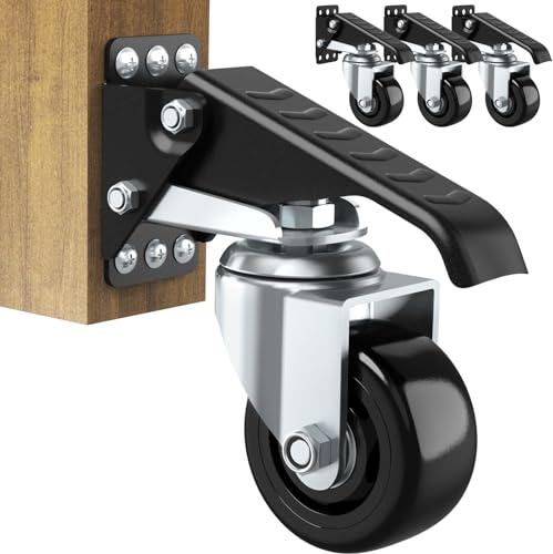 SOLEJAZZ Workbench Caster Wheels 420KG Heavy Duty Retractable 3 for Workbench, Side Mount All Steel Construction Urethane Table Wheels, 4 Pack