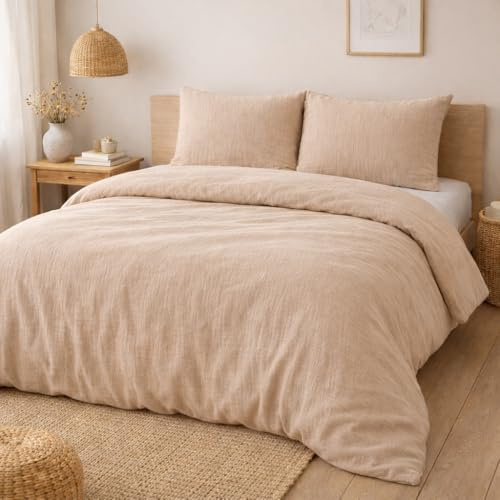 KGS Parure de Lit en Gaze de Coton - 220x240 cm - Plusieurs Coloris (Sable)