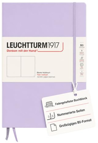 LEUCHTTURM1917 368149 Notizbuch Composition (B5), Hardcover, 219 nummerierte Seiten, Lilac, Blanko | 219 nummerierte Seiten, säurefrei, Lesebändchen, Falttasche, Inhaltsverzeichnis
