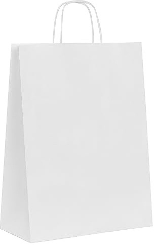 MAMAPAS 40 Papiertragetaschen 32+12x42 Zellstoff mit gewelltem Griff, Kommunionstüten, Hochzeitstüten, Geschenktüten, gewellter Griff, weiße Tüten, weiße Taschen