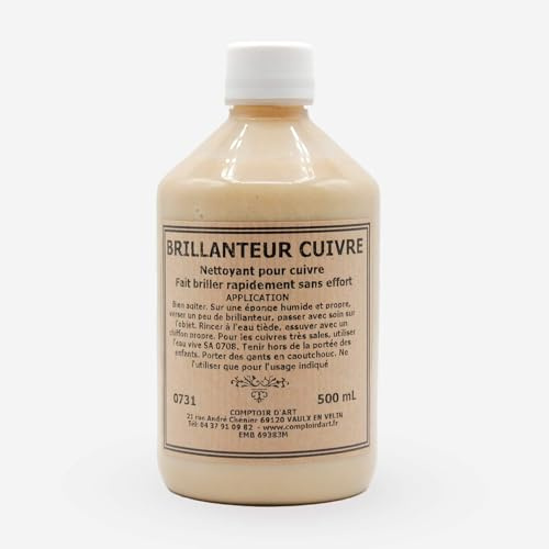 Comptoir d'Art - Brillanteur Cuivre (0731) Nettoyant Pour Ustensiles En Cuivre - Produit D'Entretien Pour Cuivre - Cuivre Brillant - Brillanteur Pour Objets En Cuivre - Brillanteur de cuivre(500mL)