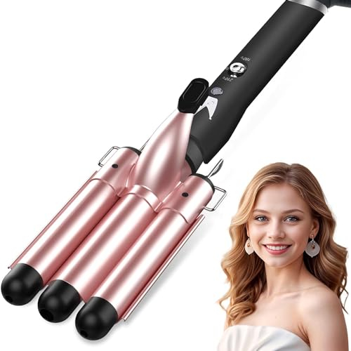 3 Barrel Curling Iron, 25mm Hair Waver Wand With Adjustable Temperature Control for Long or Short Styling, Large Wave Ceramic Wide Crimpers