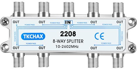 TKCHAX 8 Way Coaxial Cable Splitter,Support 10-2602MHz, RG6 Compatible, Nickel-Plated for Cable Splitter,Work with CATV, Satellite TV,Antenna System and MoCA Configurations