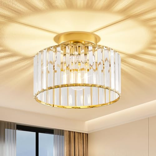 Qamra Gold Kristall Deckenleuchte Moderne Runder Hängend Deckenlampe für Wohnzimmer Flur Schlafzimmer Küche 27CM