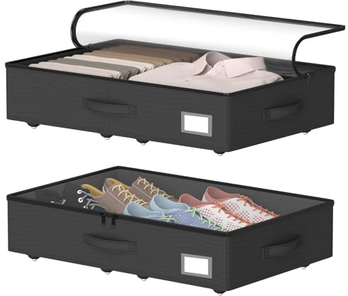 EE-RoomWorld Unterbettkommode mit Rollen, kein Zusammenbau erforderlich, 14 cm Höhe, Unterbett-Aufbewahrung, niedriges Profil, rollbare Schuhaufbewahrungsbehälter, für Kleidung, Decken