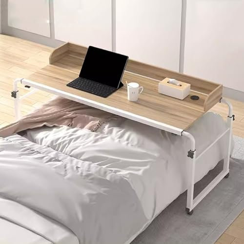 Überbetttisch Mit Rollen，HöHen Und Breitenverstellbar Rollender Laptop-Schreibtisch King-Queen-Betttisch üBer Dem Bett Essenstablett Schreibtisch Rollender Medizinischer (Size:115-210cm,Color:Holz)