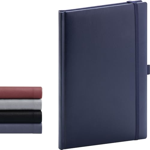 NOTIQUE Notizbuch Dotted Hardcover Notizheft Journal - Dunkelblau | Dieses Tagebuch mit Gummiband und Stifthalter bietet 192 Seiten im A5-Format und eignet sich hervorragend für Mind Maps.