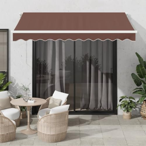 Homgoday Toldo manual con brazo articulado, toldo para balcón, terraza, toldo con manivela, ángulo y altura ajustable, para balcón, terraza, patios, 300 x 250 cm, marrón