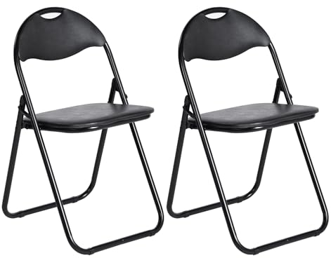 IPOTIUS Klappstuhl aus Metall, 2er-Set mit PVC-Polsterung und Rückenlehne. Bequemer Klappstuhl für Gäste, Küche, Camping – Schwarz