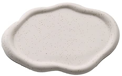 Sunicon Vassoio per Gioielli in Ceramica, Vassoio per Gioielli Piatto Decorativo per Gingillo Vassoio portaoggetti Elegante Piatto in Ceramica a Forma di Nuvola Irregolare per (White Oval)