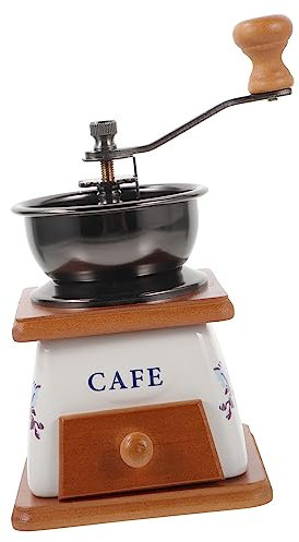 Amosfun Molino De Café Manual De Cerámica Portátil, Herramienta De Molienda Para Café, Tamaño Compacto, Sin Batería, Para Uso Doméstico y Viajes, Diseño Vintage,
