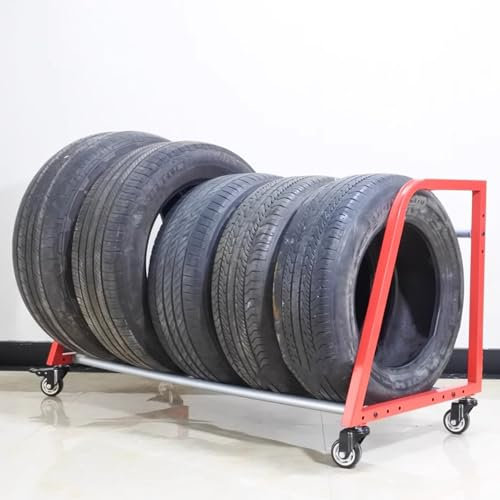 Däckställ 127 cm Verkstads Däckhylla, Mobil Bruksvagn för Bildäcksfälg, Förvaringsställ för Garagedäck med Hjul, Rymmer 4-5 Däck