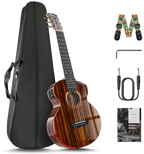 Caramel GEG91 Cutaway Ebony Glossy Guitalele | 30-inch Handmade Professional 6-String Acoustic & Electric Guitalele Kit with Accessories for Travel