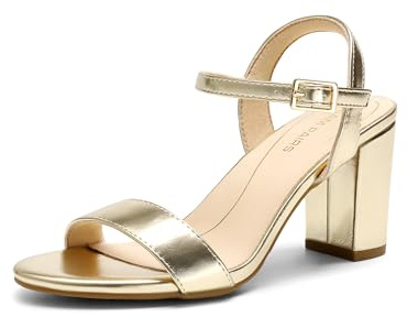 DREAM PAIRS Dam tjocka klackar block rund öppen tå ankelrem häl mode bröllopsfest komfort klänning sandaler skor, Lätt guld, 42 EU