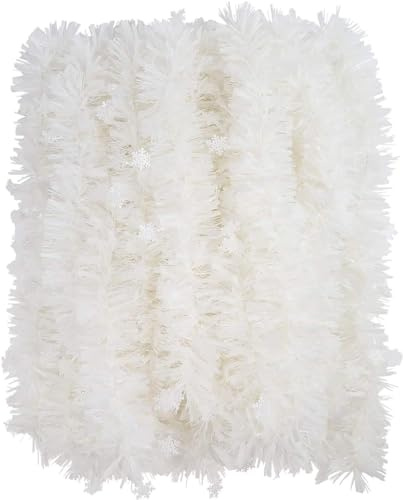 White Christmas Snowflake Tinsel Garland, 3 Pcs Long and Thick Metallic Twist Tinsel Garlands for Christmas Tree Decoration Winter Holiday New Year Party Supplies