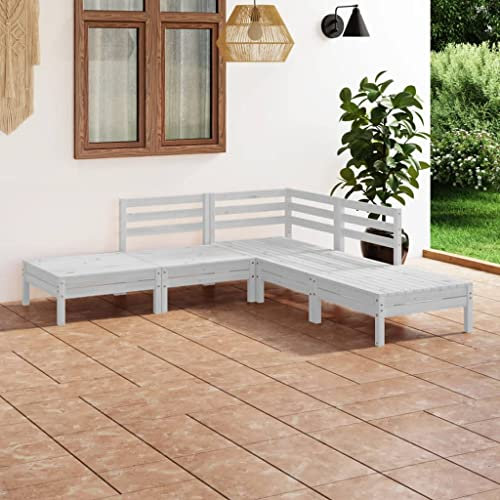 KTHLBRH 5-TLG. Garten-Lounge-Set Massivholz Kiefer Weiß Outdoor-Möbel-Sets Gartenmöbel-Sets Balkonmöbel-Sets Terrassenmöbel-Sets für Terrasse, Garten, Balkon