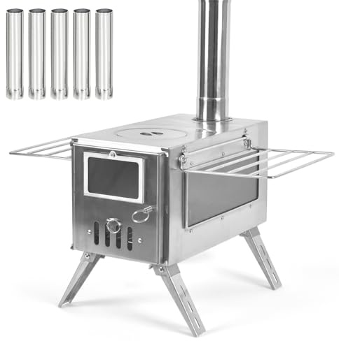 Camping Wood-Burning Stove for Inside Tents Firewood Burner Foldable Heater with Tent Fire Window Patio Fireplace Campfire Cooking