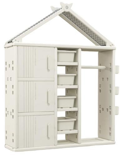 Kinder-Kleiderschrank mit Kleiderstange, 4 Aufbewahrungskörbe, verstellbare Regale und Seitenkörbe, Kinder-Kleiderschrank für Kleinkinder, Schlafzimmer, Kinderzimmer, Weiß
