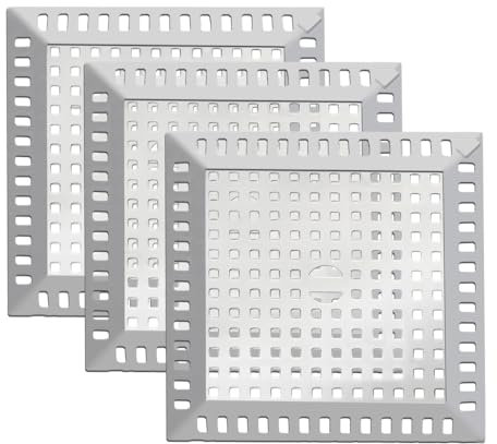 Sxutop 3 Piezas Coladores de Drenaje de Acero Inoxidable Colador de Pelo para Ducha Cuadrado Plata Cubierta de Desagüe de Ducha 123 * 123 mm Filtro para Fregadero para Fregadero Bañera Baño y Cocina