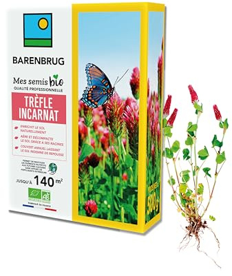 BARENBRUG - Trèfle incarnat BIO - Enrichit Naturellement le Sol - 500G