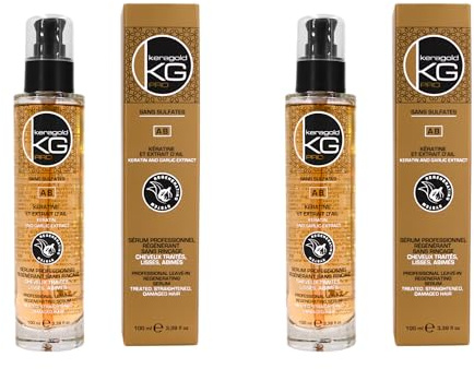 KERAGOLD PRO – Sérum Gamme AB – Lot de 2 x 100ml – Kératine & Extrait d’Ail – Anti-Casse, Croissance & Brillance