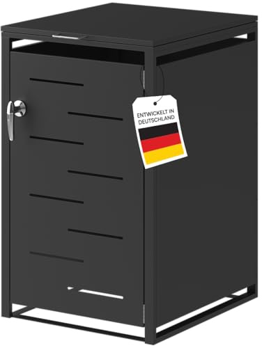 STEELSØN Diorus Mülltonnenbox 1 Tonne bis 120L, Schwarz, abschließbar | Mülltonnenverkleidung aus Stahl, Müllbox, Müllcontainer, wetterfest, Gerätebox, Tonnenhaus, Mülltonnenhaus, Sichtschutz