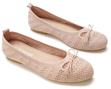 GLAMORA Bailarinas Mujer Manoletinas Punto Transpirable Lazo Frontal Zapatos Planos Flexibles Ligeros Cómodos Verano Primavera Calzado Tejido Perforado Suela Antideslizante Elegantes pink-38