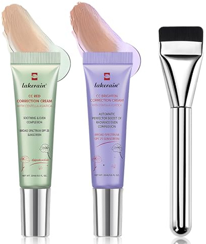 CC Red Correct Crema, CC Dull Correct Crema, con pennello per fondotinta, CC Cream CC Red Corrector, CC Brighten Correction Cream con Centella Asiatica, SPF 25, riduce il rossore, bilancia il tono