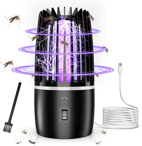 Lampe Anti Moustique, Lampe électrique Anti Insectes 4000mAh Rechargeable USB Piège à Mouche Insectes 360 ° UV Électrique Anti Moustique Veilleuse Intérieur Extérieur Veilleuse Puissant Attrayant