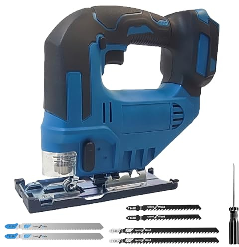 21V Cordless Jigsaw Compatible with Makita Battery, 3 Orbital Setting ±45°Bevel Cutting Angle, Speed Control, Tool-Less Blade Change 750W Electric Jigsaw for Wood Metal Cutting, 6 Blades, No Battery