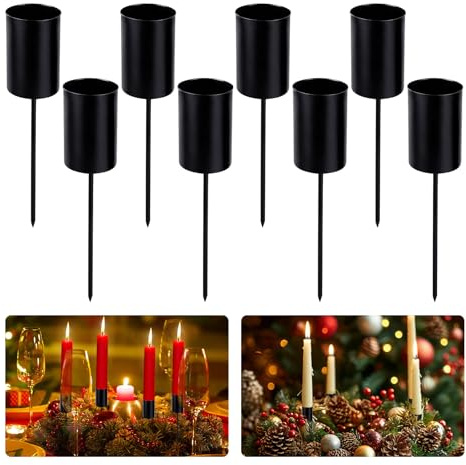 Spetsbst 8 Stück Kerzenhalter Adventskranz Schwarz Stabkerzenhalter Adventskranz Metall für Advent Weihnachts Tisch Deko (Schwarz)