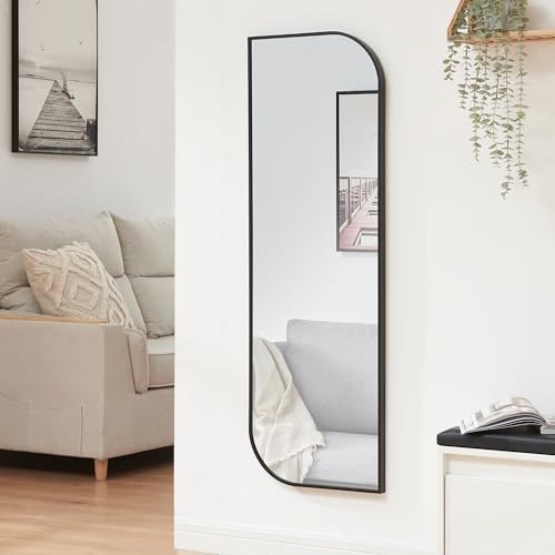 [en.casa] Wandspiegel Tarvindak Ganzkörperspiegel 120 x 40 cm Spiegel groß rechteckig Badspiegel Rahmen mit abgerundeten Ecken Schlafzimmer Flur Schwarz