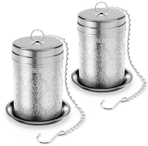 House Again 2 Pack Tea Strainers for Loose Tea, Extra Fine Mesh Tea Infuser, Updated Slim Threaded Lid & 304 Stainless Steel, Tea Ball Filter Bags Diffusers, Loose Leaf Tea Steeper for Brew Spices