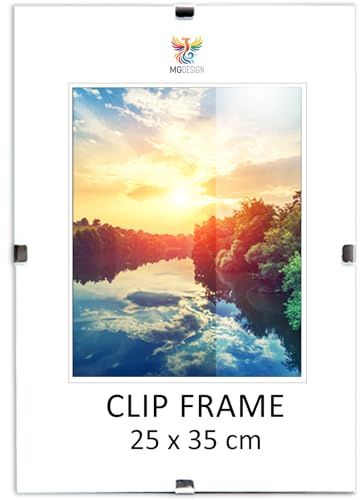 MG Design Clip Frame 9.8 x 13.8 in (25 x 35 cm) – Easy-to-Hang Shatterproof Acrylic Glass – For Posters, Photos & Certificates