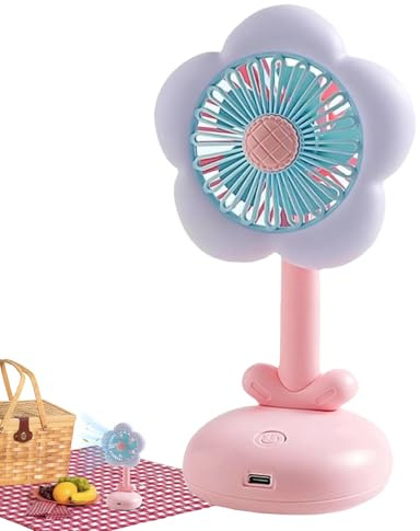 Desk Fans Small Quiet, Flower Small Desktop Fan Cooling, USB Rechargeable Gadgets with Night Light for Office Dorm Living Room Fishing Camping Travel Outdoor Birthday