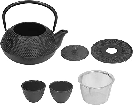 ANKROYU Set di teiere in ghisa Premium Durevole in stile giapponese Capacità 800 ml Teiera nera antica con 2 tazze per amici di famiglia per gli amanti del tè