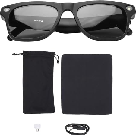 WOHPNLE Occhiali Intelligenti, Occhiali Leggeri per traduzione AI con traduzione in Tempo Reale e Assistente vocale, Occhiali per videocamera HD 4K 1080p per Donne e Uomini (Black)