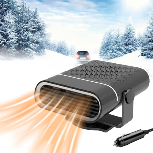ZHUJIECAO Car heater, 12v 150W Portable Car Heater, Plug in car heater, Car heaters that plug into cigarette, 360° Rotatable Demister, Suitable for RVs, campervans, trucks, and cars