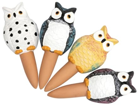 AKOOSY Lot de 4 Arroseurs Automatiques en Céramique Forme Hibou 210Ml Système d'Arrosage de Jardin pour Plantes en Pot Dispositif d'Arrosage Goutte à Goutte pour Intérieur