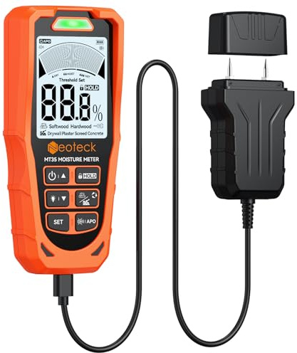 Neoteck 2-in-1 Moisture Meter Pinless & Pin, Digital Damp Detector with Colour Display, 6 Material Modes, Audible/Visual Alarm, Rechargeable, For Wood, Drywall, Plaster, Screed & Concrete