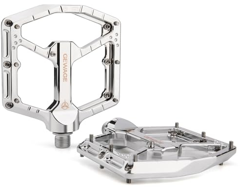 GEWAGE MTB pedaler professionell utgåva – CNC-aluminium, 9/16 tum kromoly-axel, 14 höjdjusterbara stift, ultratunn design utan ändlock, reservstift och verktyg (silver)